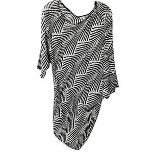 ALBERTO MAKALI BLACK WHITE PRINT LARGE STRETCHY WOMEN BLOUSE TOP